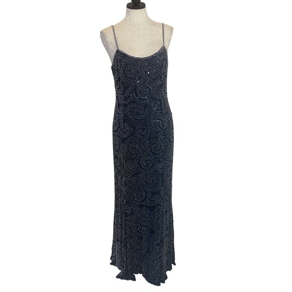 Oleg Cassini Vintage Womens Dress Jacket Set Size 10 Blue Beaded Slip Pure Silk - Picture 5 of 16